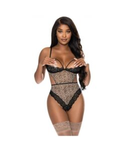 Magic Silk Purrrfect Half Cup Teddy With Split Crotch Leopard S/m