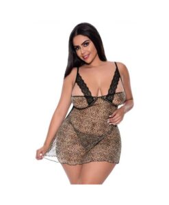 Magic Silk Purrrfect Chemise & Thong Set Leopard Queen