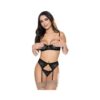 Magic Silk Ooh La Lace Demi Bra, Garter & Tanga Set Black L/xl