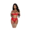 Magic Silk Ooh La Lace Demi Bra, Garter & Tanga Set Red L/xl