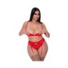 Magic Silk Ooh La Lace Demi Bra, Garter & Tanga Set Red Queen