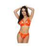 Magic Silk Strap Tease Bra & Crotchless Panty Set Orange S/m