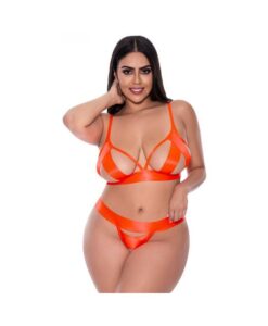 Magic Silk Strap Tease Bra & Crotchless Panty Set Orange Queen