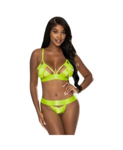 Magic Silk Strap Tease Bra & Crotchless Panty Set Yellow L/xl