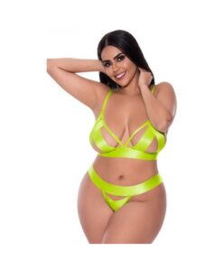 Magic Silk Strap Tease Bra & Crotchless Panty Set Yellow Queen