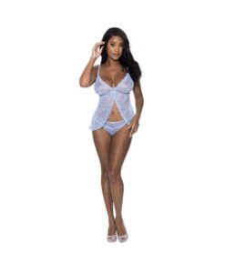 Magic Silk Ooh La Lace Babydoll & Split Crotch Panty Set Periwinkle L/xl