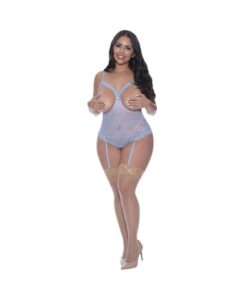Magic Silk Ooh La Lace Cupless & Crotchless Teddy Periwinkle Queen Size