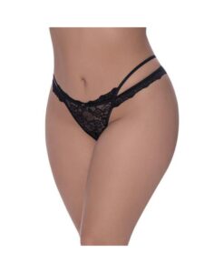 Magic Silk Ooh La Lace Cross Strap Split Crotch Tanga Black Queen Size