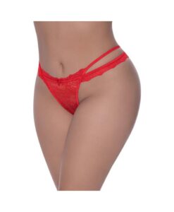 Magic Silk Ooh La Lace Cross Strap Split Crotch Tanga Red Queen Size