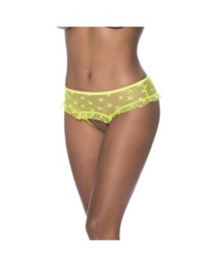 Magic Silk Love Star Skirted Hipster With Open Crotch Panty Neon Chartreuse S/m