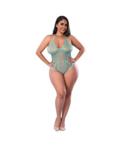 Magic Silk Soft Petals Cut Out Teddy With Snap Crotch Aqua Queen Size