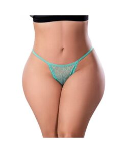 Magic Silk Soft Petals Lace Thong Aqua Queen Size