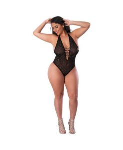 Magic Silk Glitz & Glam Bodysuit With Snap Crotch Black Queen Size