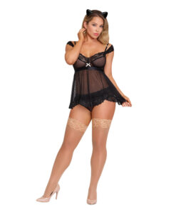 Baby Doll & Panty Set & Cat Ears Black Large