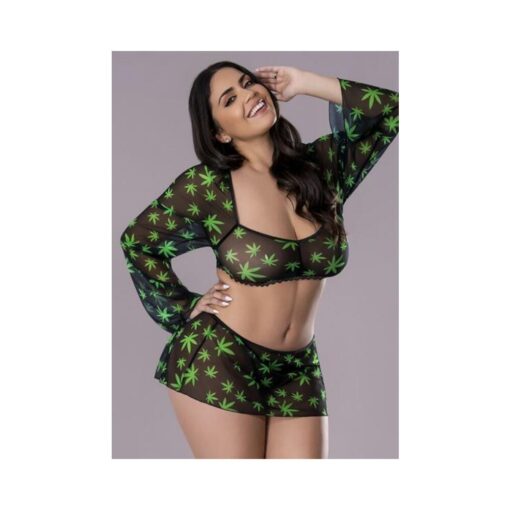 Hazy Dayz Crop Top Skirt & G String Pot Leaf 2xl