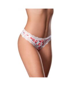 Magic Silk Sweet Treats Crotchless Thong With Lube Peach S/m