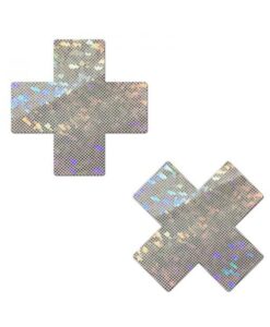 Pastease Plus X Shattered Glass Disco Ball Glitter White Cross Nipple Pasties