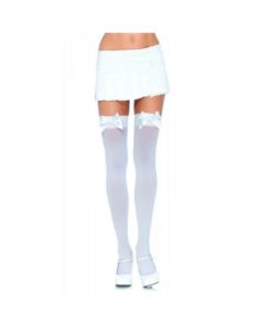 Nylon Over The Knee W Bow Os White