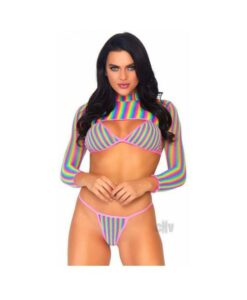 Rainbow Fishnet Bikini 3pc Set Os