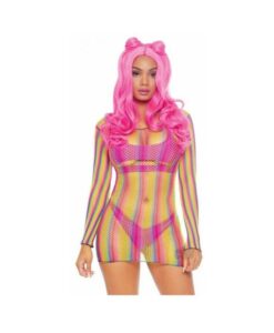 Rainbow Fishnet Sleeve Mini Dress Os