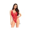 Floral Lace Thong Teddy Os Red