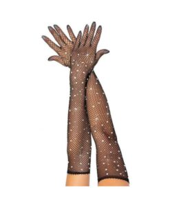Rhinestone Fishnet Opera Gloves Os Blk