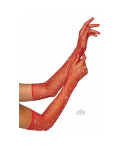 Rhinestone Fishnet Opera Gloves Os Red