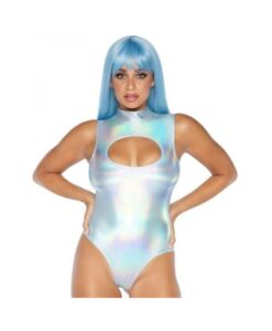 Spandex Keyhole Bodysuit Silver Large
