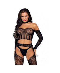 Lace Lng Sleeve Halter Set 3pc Os Blk