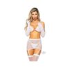 Rhinestone Fishnet Garter Set 5pc White