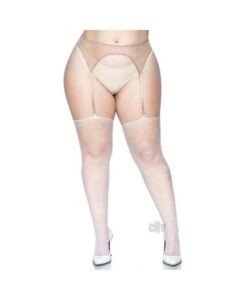 Rhinestone Fishnet Stockings 1x/2x White