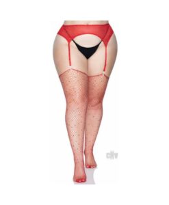 Rhinestone Fishnet Stockings 1x/2x Red