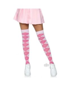 Argyle Knit Over The Knee Socks Os Pink