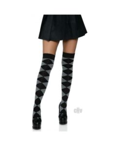 Argyle Knit Over The Knee Socks Os Grey