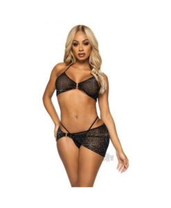Rhinestone Bra Gstring Sarong 3pc Sm Blk