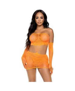 Strap Lace Tube Dress/gloves 2pc Os Orng
