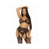 Rhinestone Bra Gstring Garter 3pc Os Blk