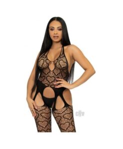 Seamless Heart Suspend Bodystock Os Blk