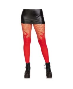 Opaque Flame Tight Fishnet Top Os Red