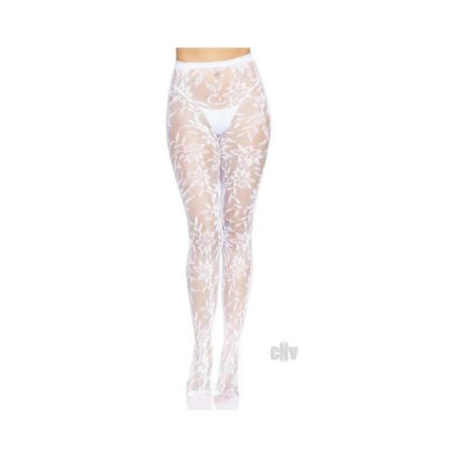 Seamless Chantilly Floral Tights Os Wht