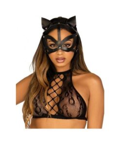 Vegan Leather Studded Cat Mask Os Blk