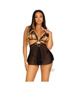 Open Cup Eyelash Babydoll Panty Lg Blk