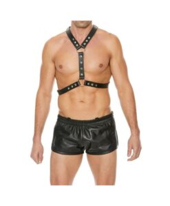Premium Leather Harness With Metal Snaps Black