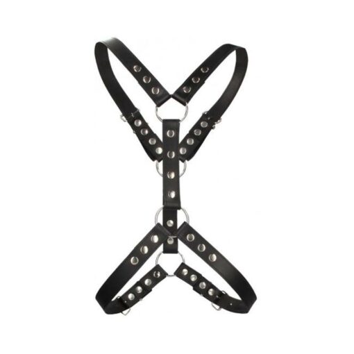 Premium Leather Harness With Metal Snaps Black - Image 2