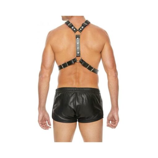 Premium Leather Harness With Metal Snaps Black - Image 3