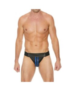 Premium Leather Zipper Front Jock S/m Black/blue