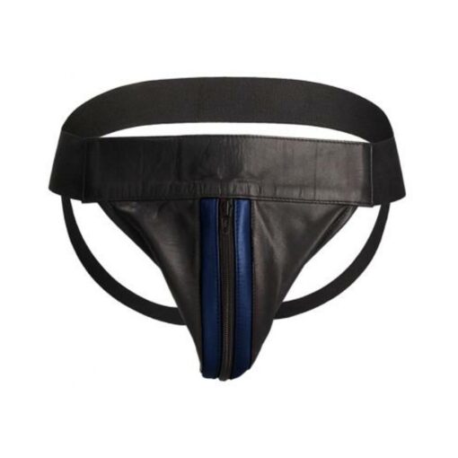 Premium Leather Zipper Front Jock S/m Black/blue - Image 2