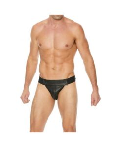 Premium Leather Plain Front Zip Jock L/xl Black