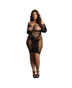 Shots Le Desir Contrast Net Long-sleeved Mini Dress Black Qs