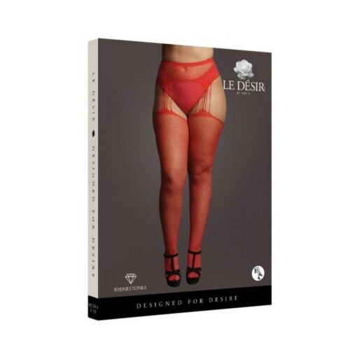 Shots Le Desir Suspender Rhinestone Pantyhose Red Qs - Image 3